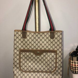 Vintage GUCCI Ophidia Web Strap GG Supreme Tote/Monogram Canvas Shopping Bag